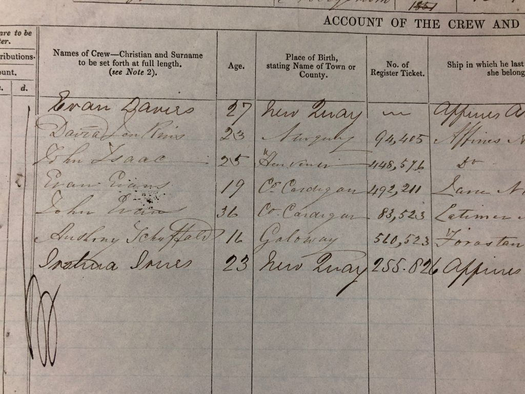 A crew list from a shipping record at TNA.